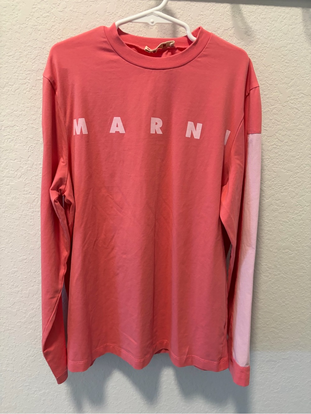 Marni Coral Pink Long-Sleeve Logo Tee with Light Pink Sleeve Panel